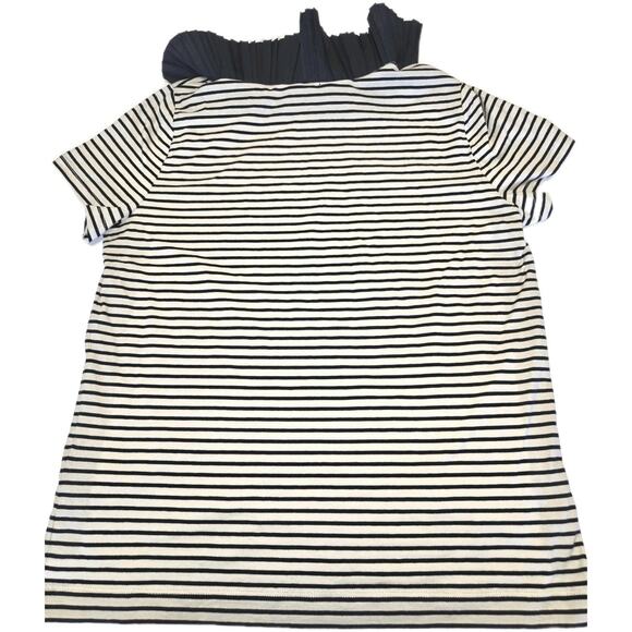 COS NWT Striped Shirt Size Medium Pleated Collar Womens Navy Blue and Off White - Picture 5 of 12